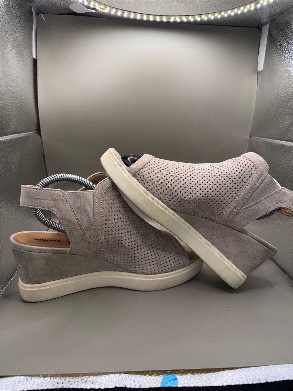 Sonoma Taupe Perforated Wedge Slingback Sneakers